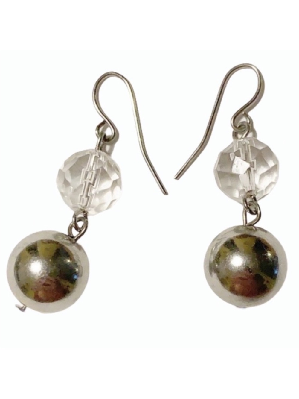 Vintage silver faceted bead drop earrings